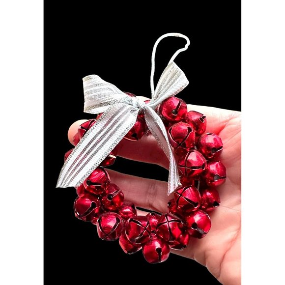 Vintage 90's Jingle Bells Ornament Red Christmas Hand Painted Metal New … - Picture 1 of 12
